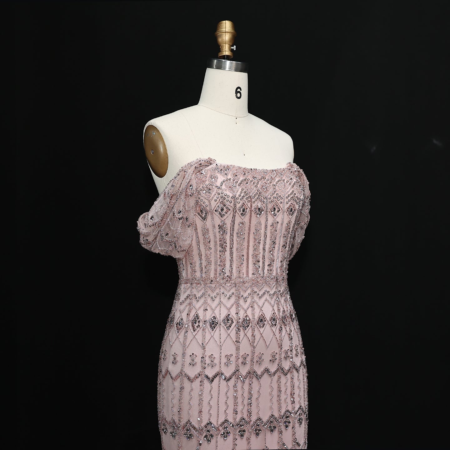 Square Neck Short Sleeve Formal Evening Gown for Women SS291 Sheer Fairy