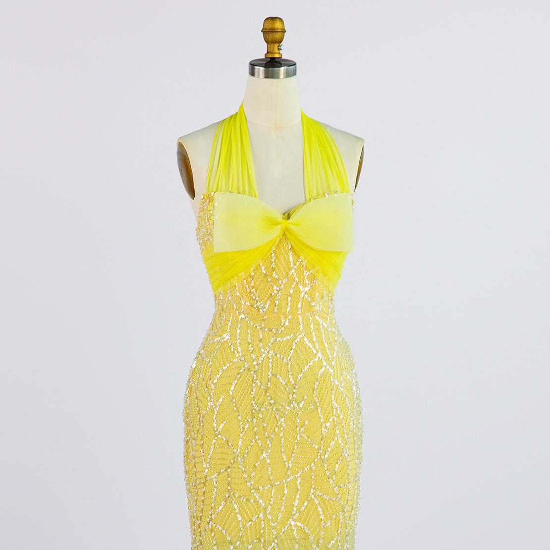 Elegant Yellow Halter Bow Sequin Gown - Mermaid Maxi Formal Evening Dress ST001 Sheer Fairy