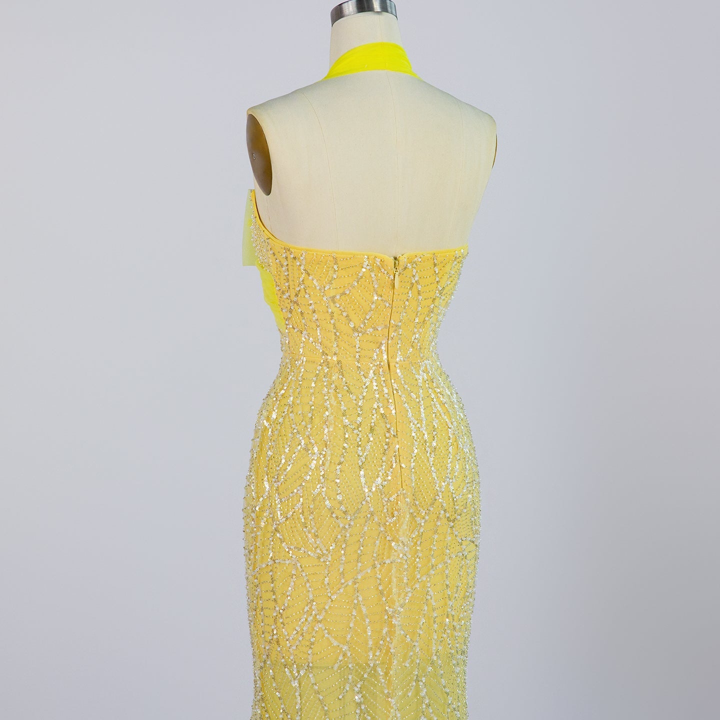 Elegant Yellow Halter Bow Sequin Gown - Mermaid Maxi Formal Evening Dress ST001 Sheer Fairy