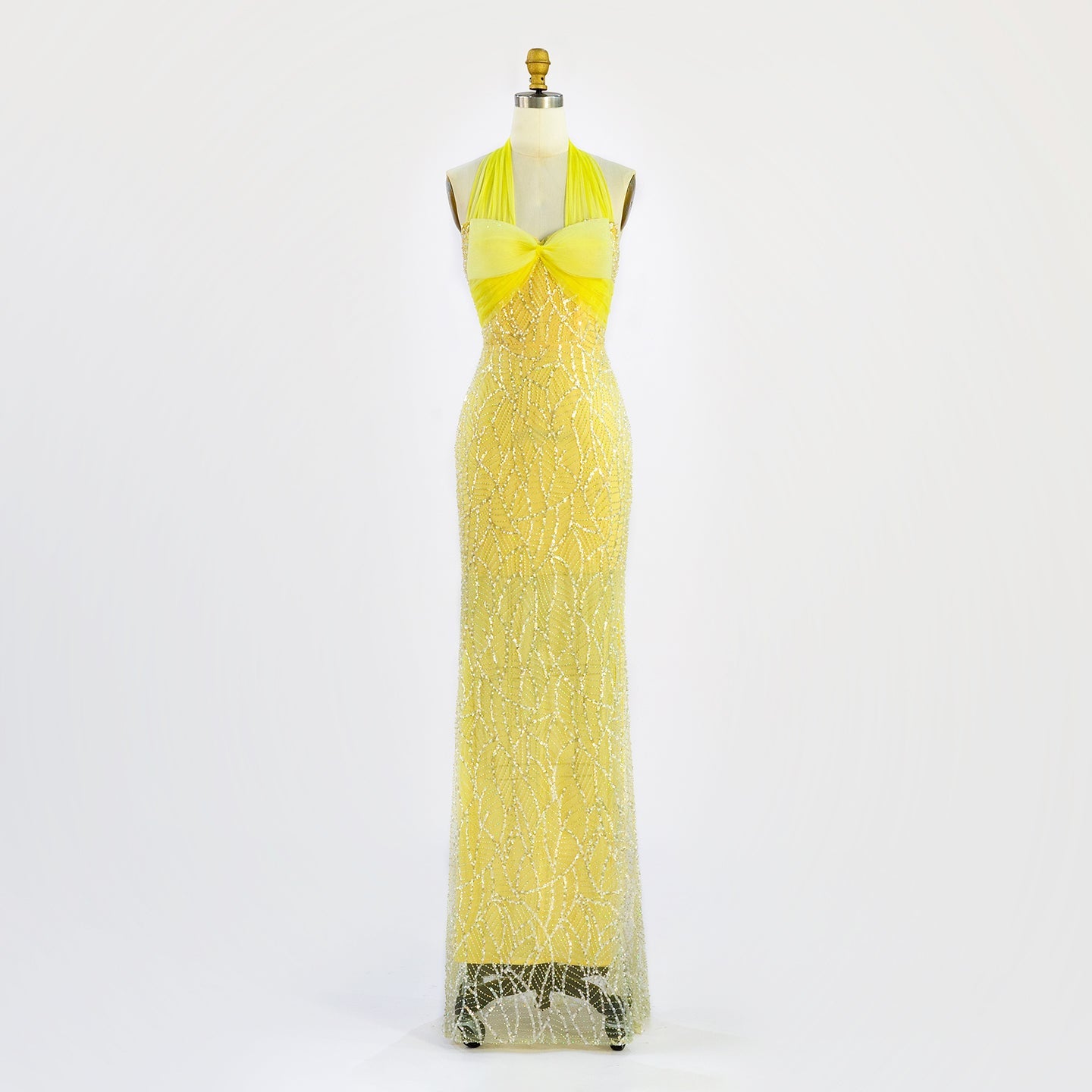 Elegant Yellow Halter Bow Sequin Gown - Mermaid Maxi Formal Evening Dress ST001 Sheer Fairy