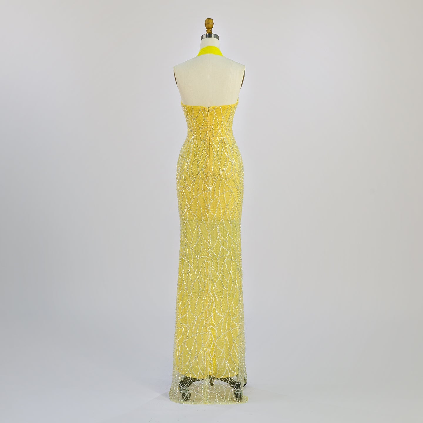 Elegant Yellow Halter Bow Sequin Gown - Mermaid Maxi Formal Evening Dress ST001 Sheer Fairy
