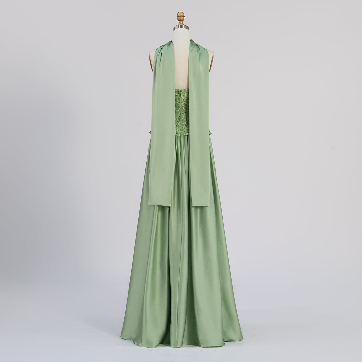 Sage Green Strapless Lace Corset Satin Maxi Evening Dress ST002 Sheer Fairy