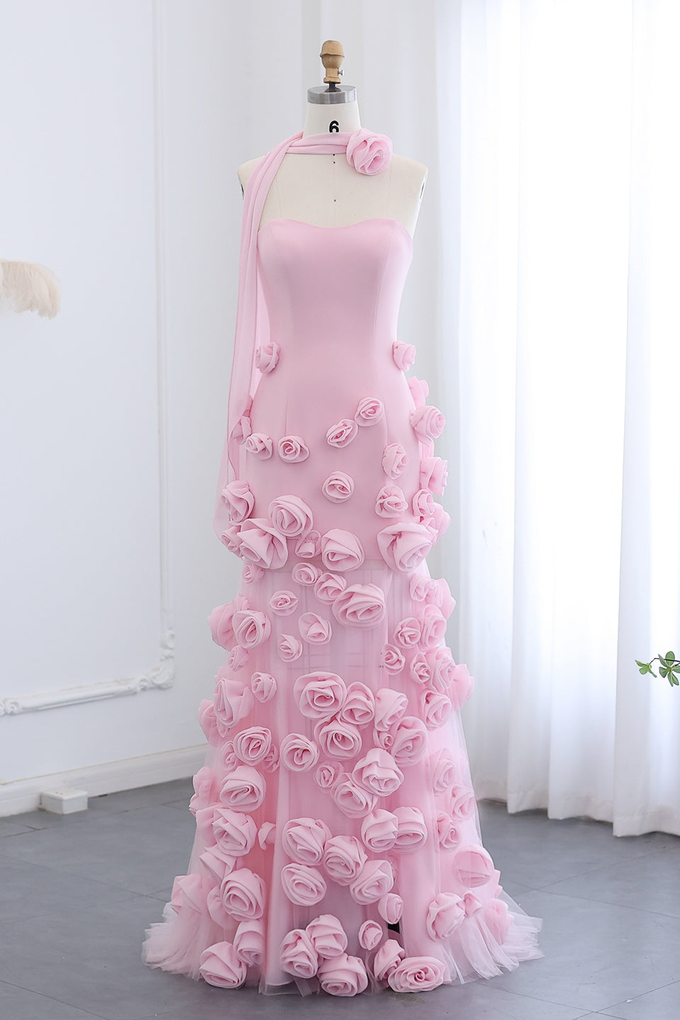 Modest 3D Rose Strapless Mermaid Evening Dress with Train SS207