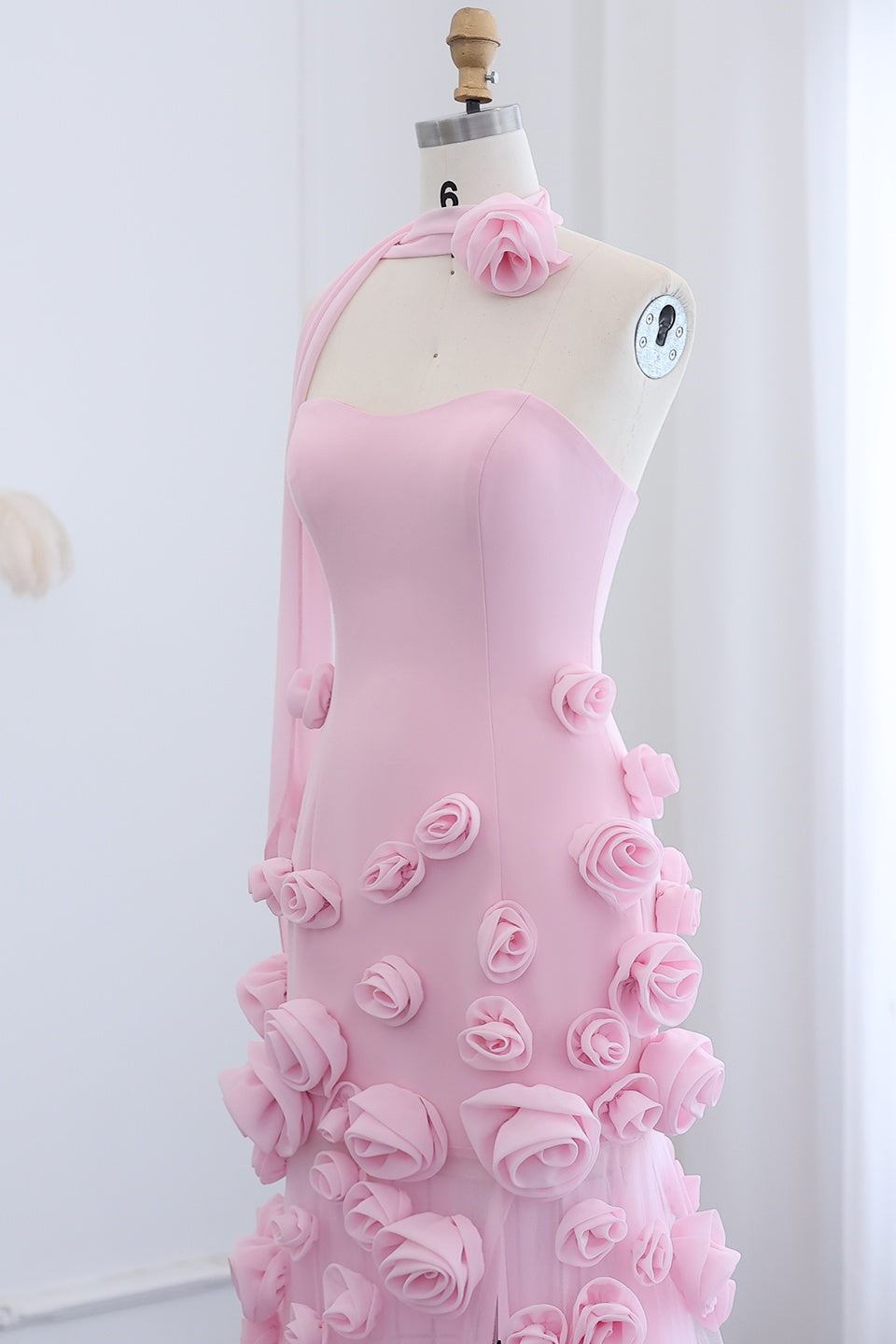 Modest 3D Rose Strapless Mermaid Evening Dress with Train SS207