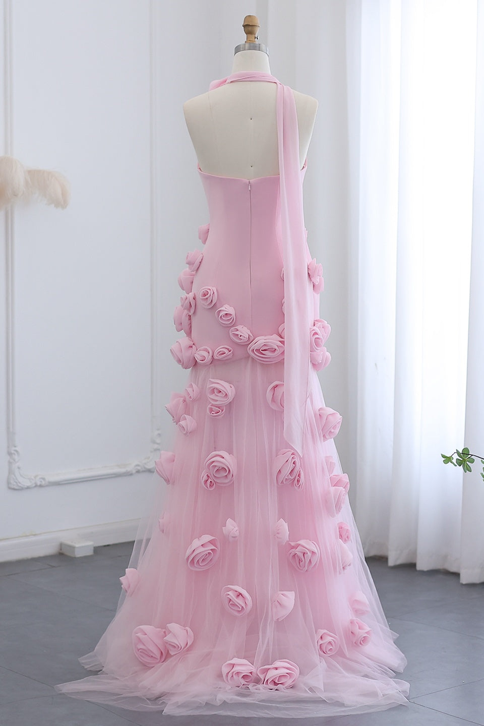 Modest 3D Rose Strapless Mermaid Evening Dress with Train SS207
