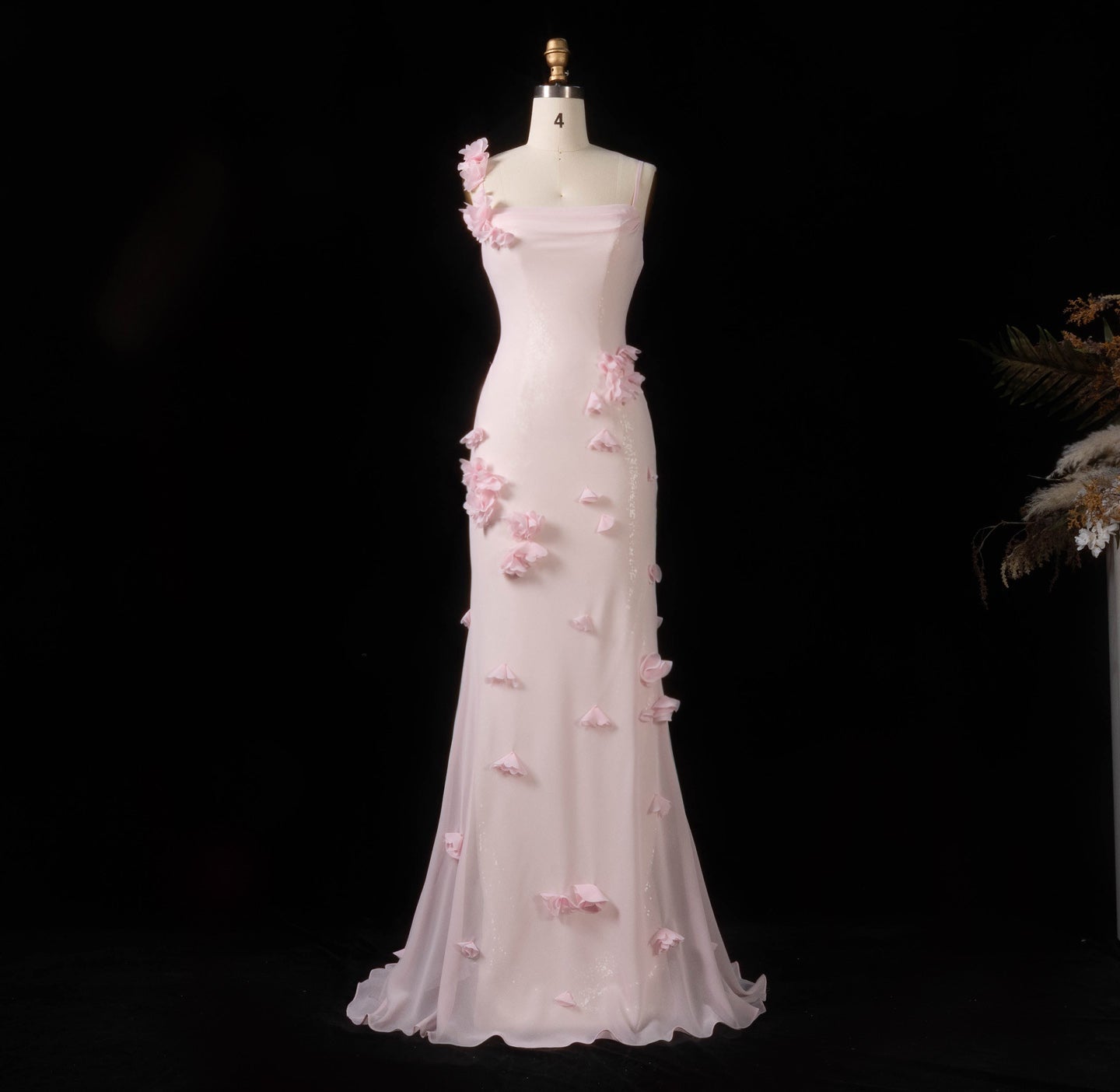 Light Yellow 3D Floral Chiffon Mermaid Evening Dress SF438 Sheer Fairy