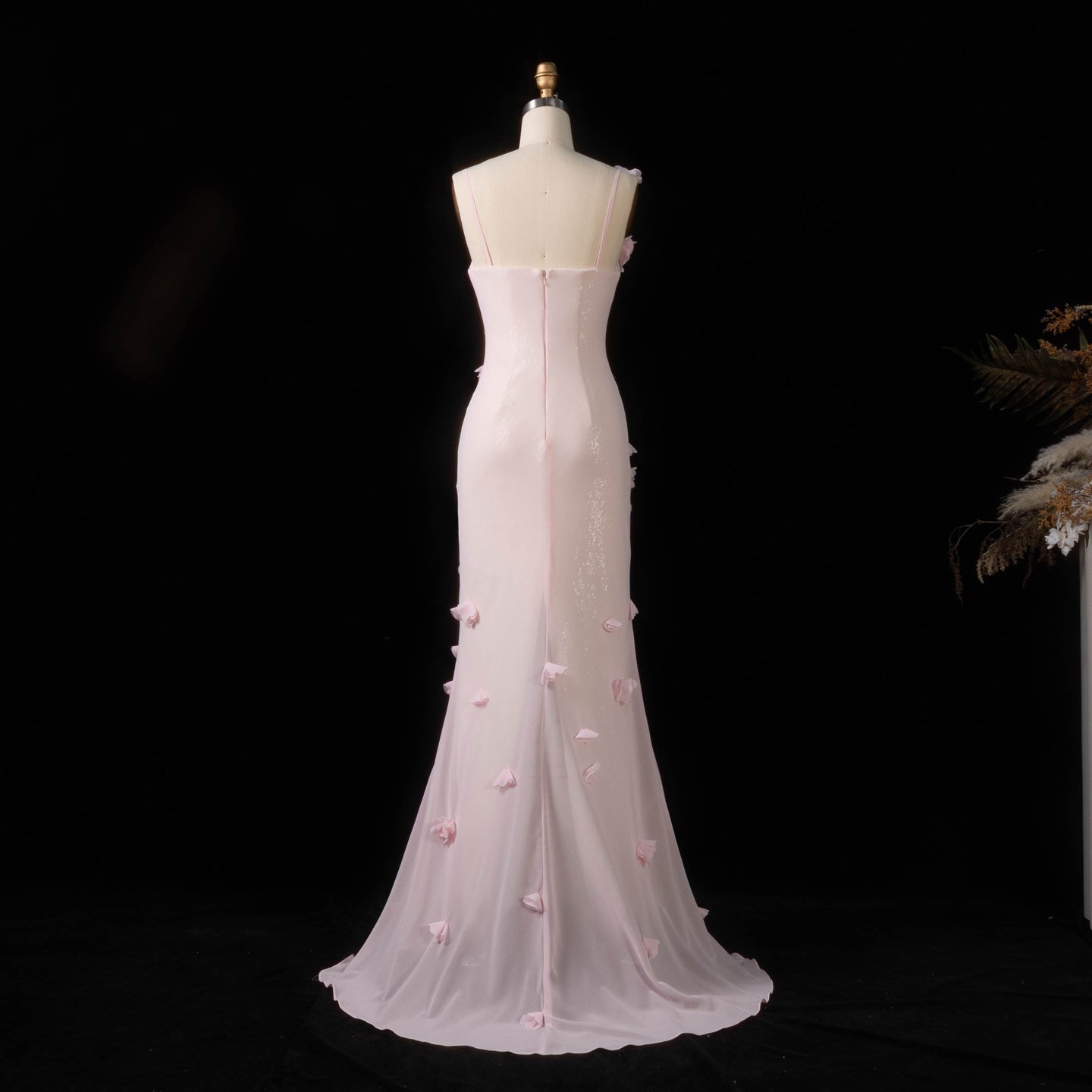 Light Yellow 3D Floral Chiffon Mermaid Evening Dress SF438 Sheer Fairy