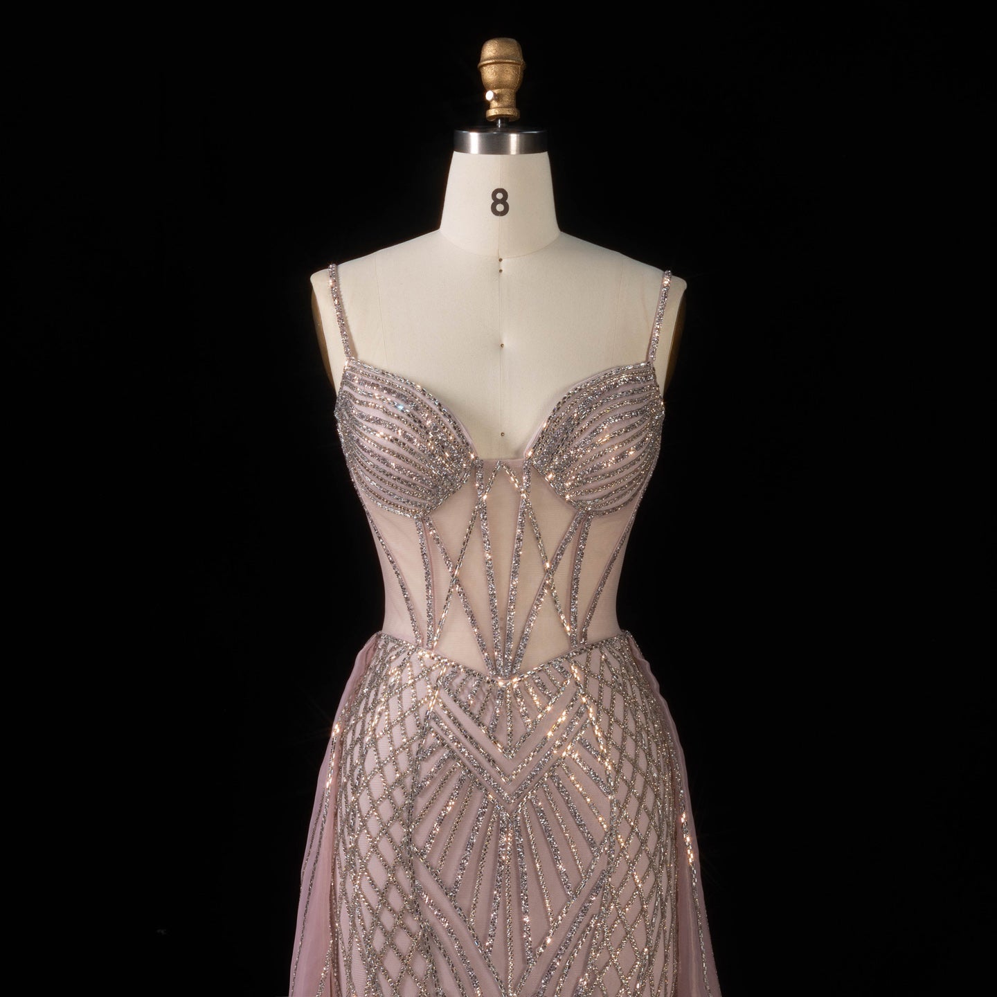Luxury Illusion Corset Beaded Prom Dress with Detachable Organza Train SH056 Sheer Fairy