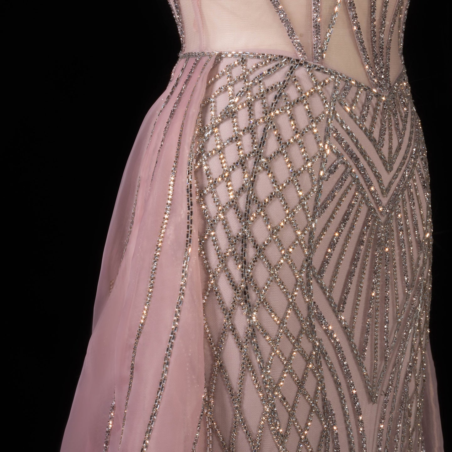 Luxury Illusion Corset Beaded Prom Dress with Detachable Organza Train SH056 Sheer Fairy