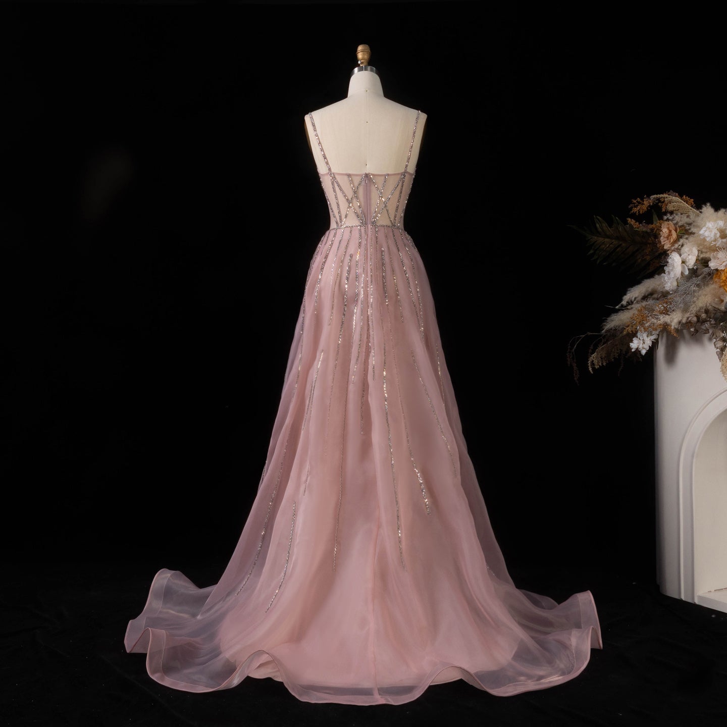 Luxury Illusion Corset Beaded Prom Dress with Detachable Organza Train SH056 Sheer Fairy