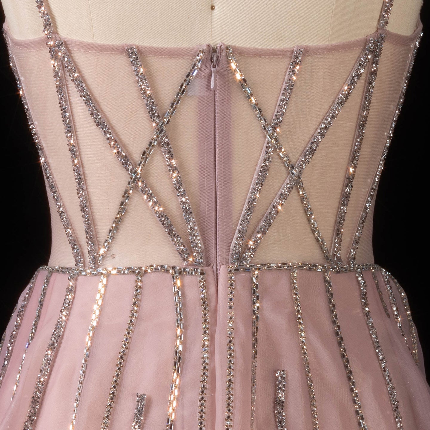 Luxury Illusion Corset Beaded Prom Dress with Detachable Organza Train SH056 Sheer Fairy