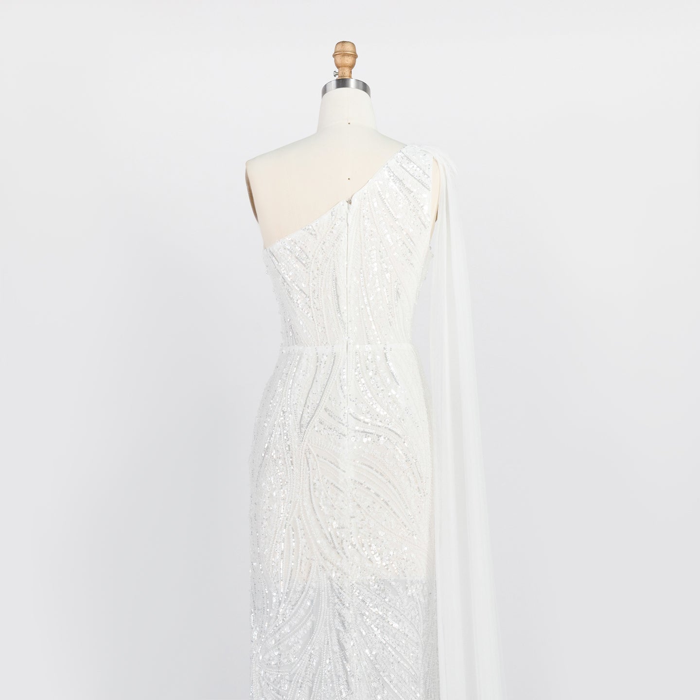 White One Shoulder Mermaid Evening Gown Full Sequin Sparkle Party Dress with Cape ST010 Sheer Fairy
