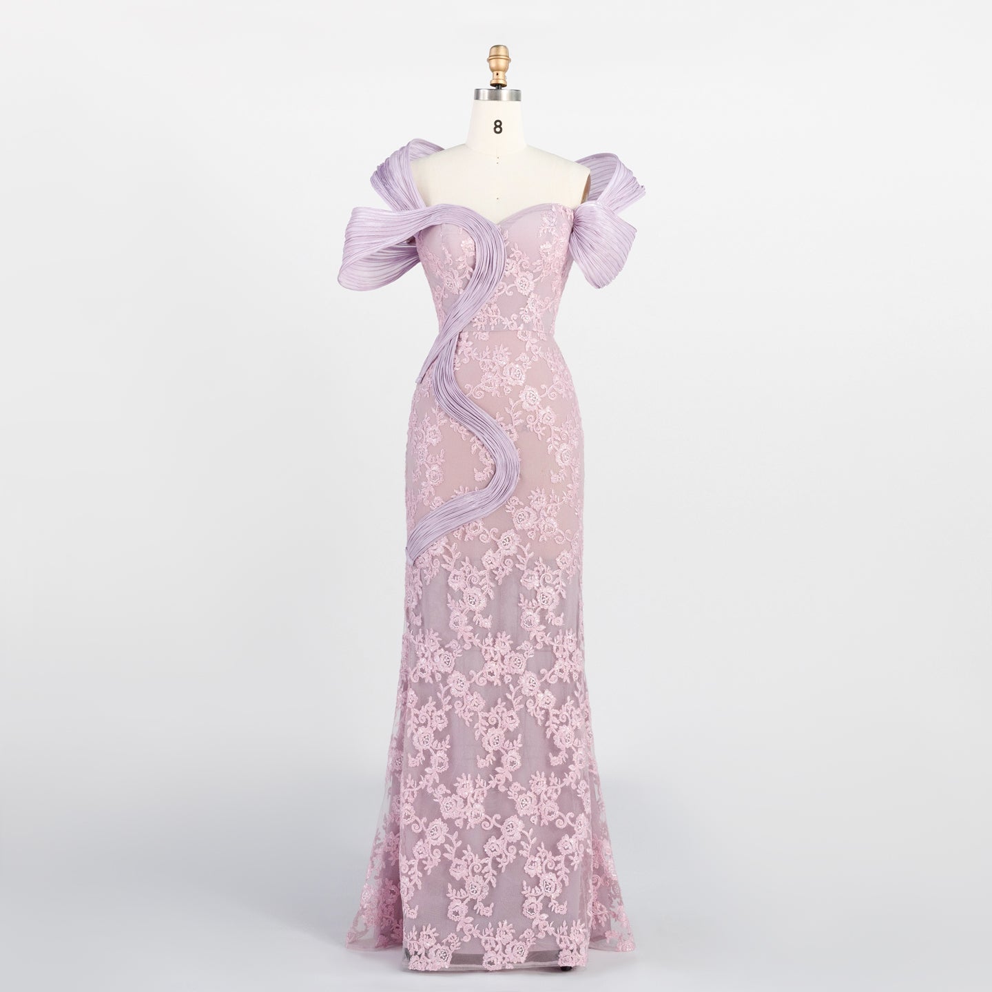 Pink Floral Lace Formal Evening Dress Off the Shoulder Mermaid Prom Dress with 3D Detail ST011 Sheer Fairy