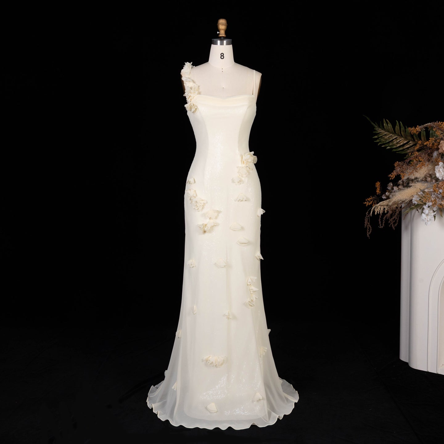 Light Yellow 3D Floral Chiffon Mermaid Evening Dress SF438 Sheer Fairy