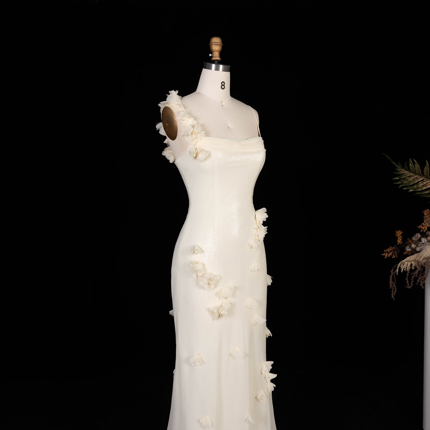 Light Yellow 3D Floral Chiffon Mermaid Evening Dress SF438 Sheer Fairy