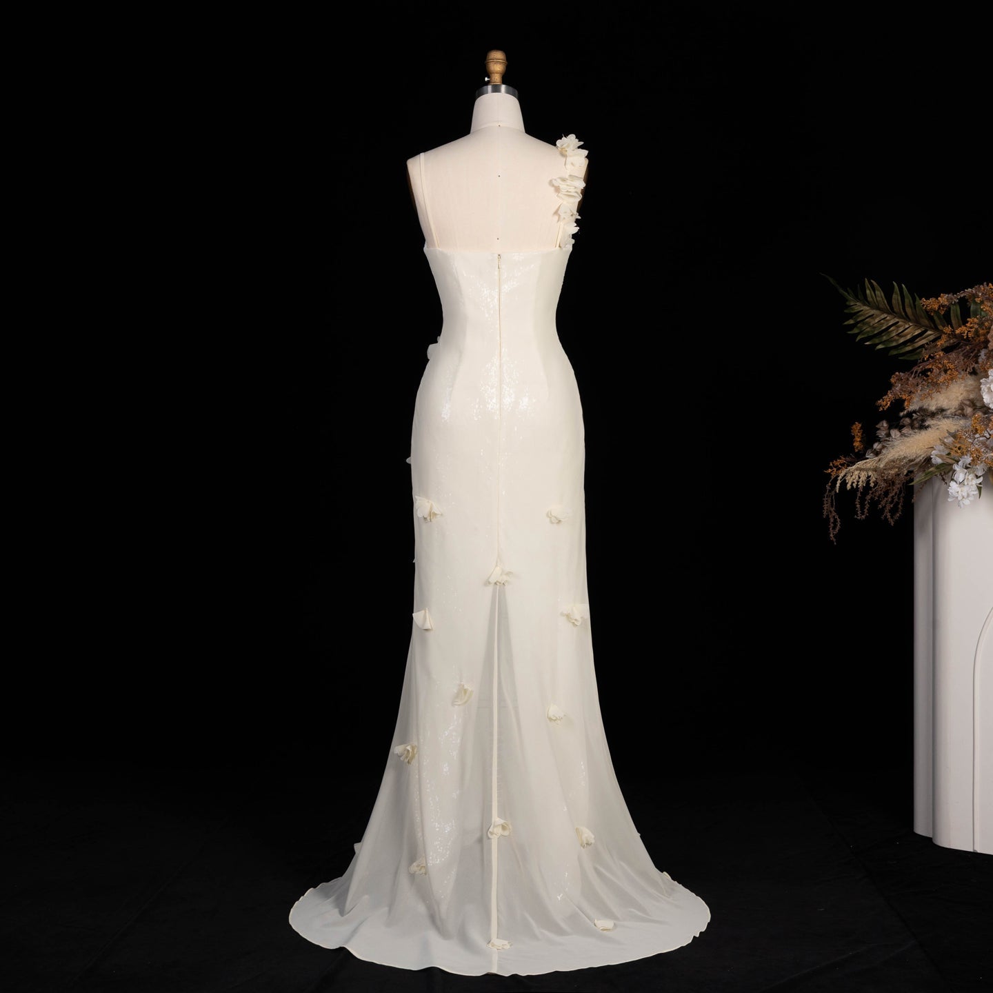 Light Yellow 3D Floral Chiffon Mermaid Evening Dress SF438 Sheer Fairy