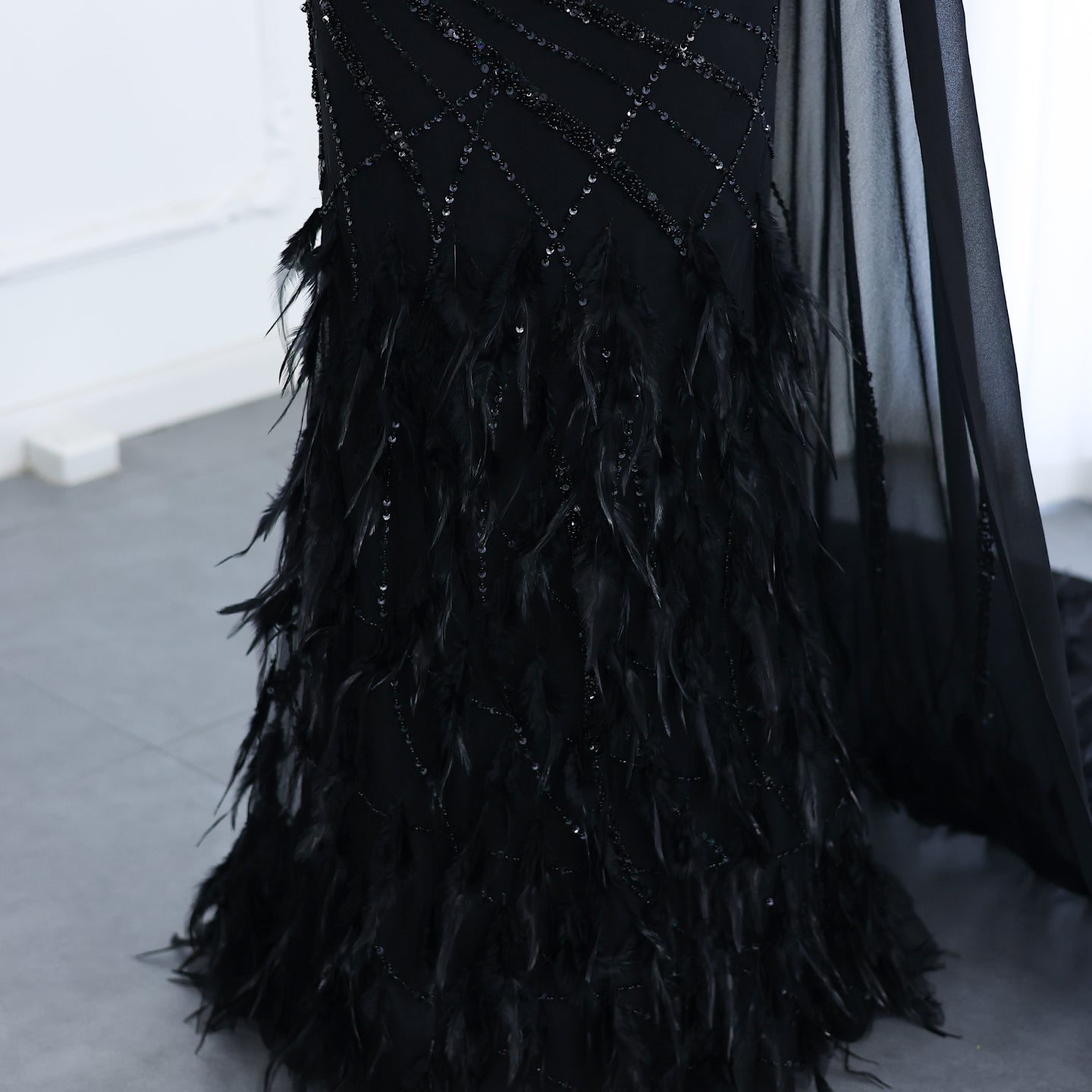 Turquoise One-Shoulder Mermaid Evening Dress with Beading & Feather SS498 Sheer Fairy