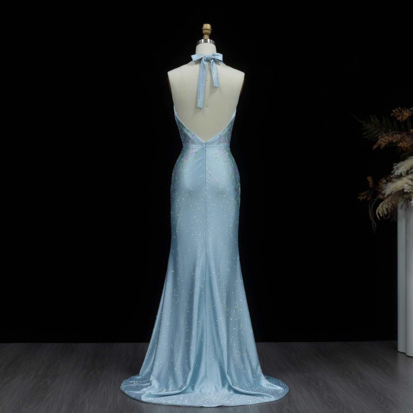 Romantic Light Blue Open Back Prom Dress with Slit SH185 Sheer Fairy