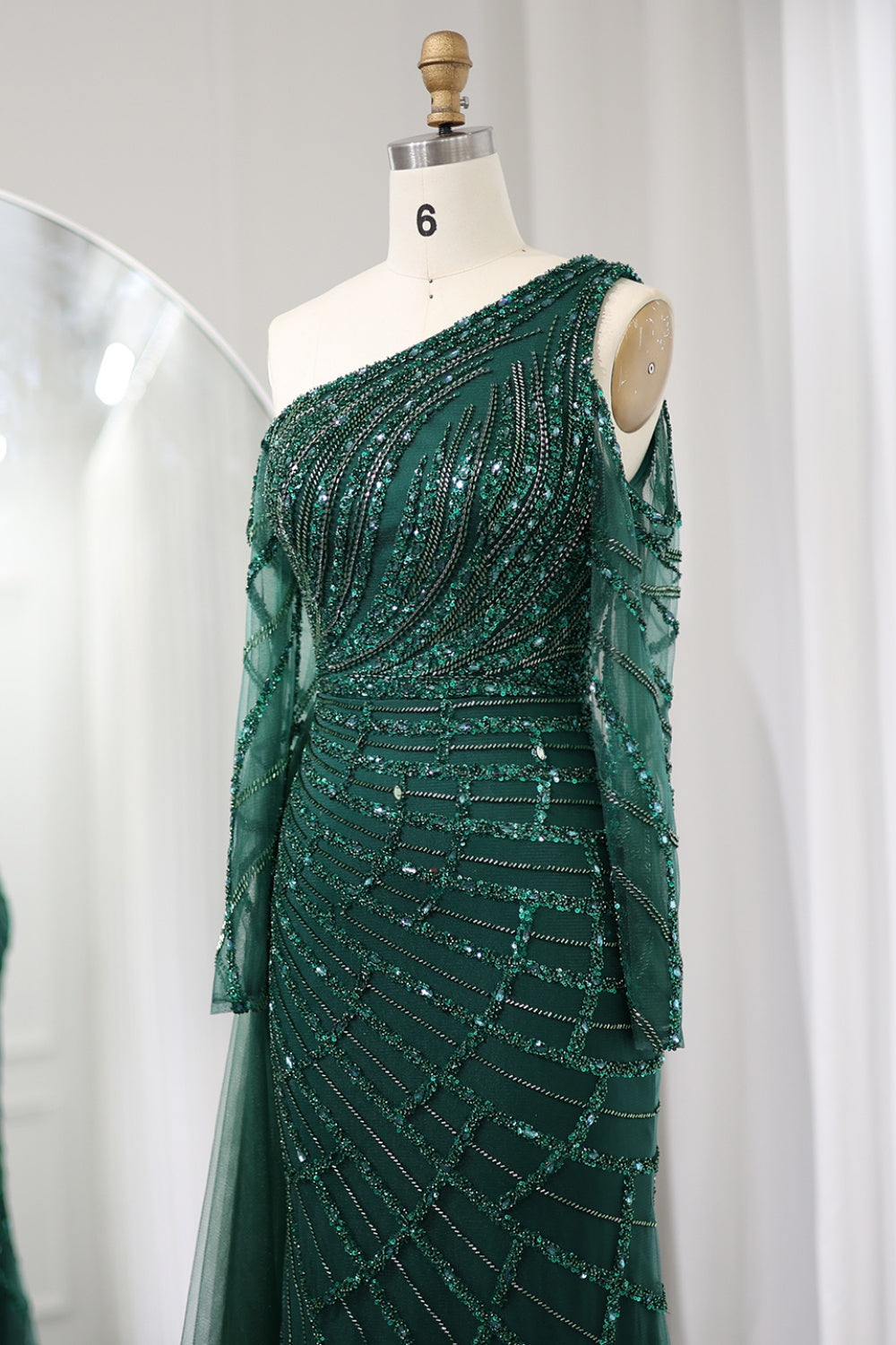 Emerald Green One Shoulder Evening Dress with Overskirt SS197 Sheer Fairy
