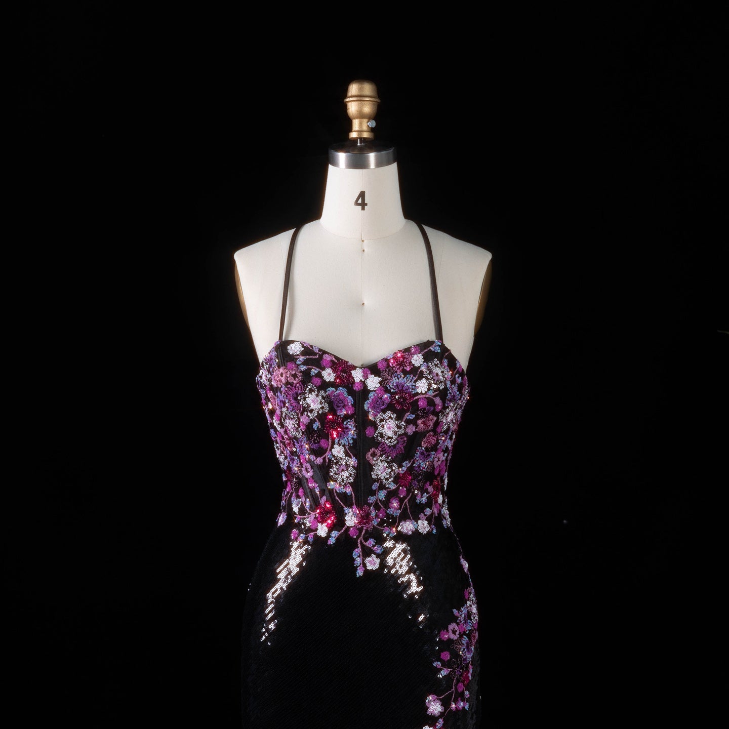 Romantic Black Full Sequin Multi-Tone Rhinestone Flower Fitted Prom Dress SH186 Sheer Fairy