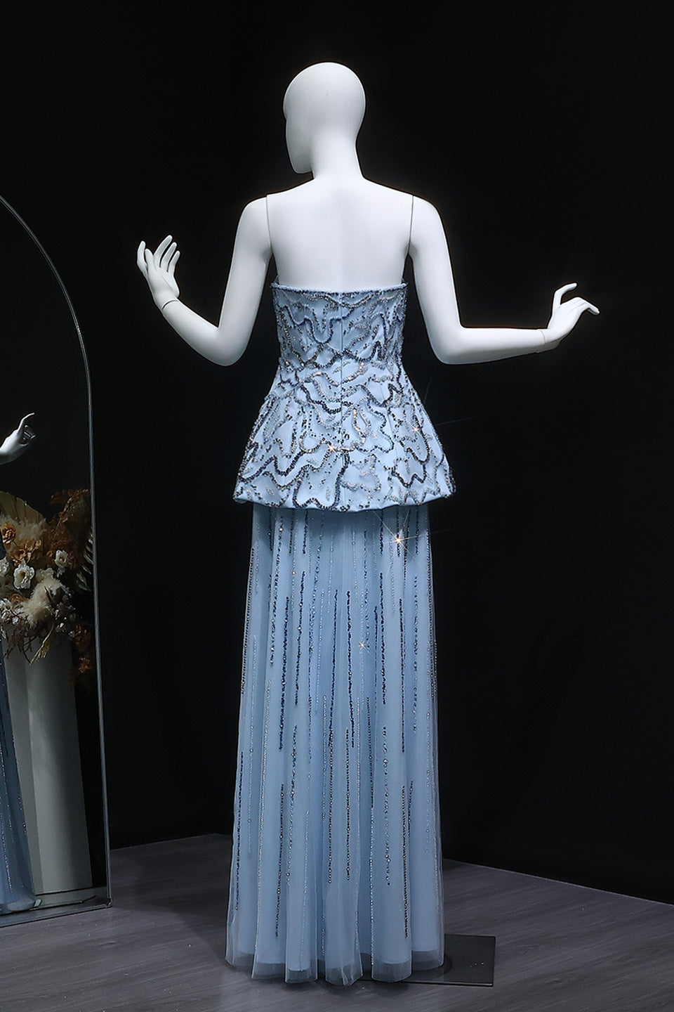 Luxury Two-Piece Peplum Beaded Fringe Evening Dress SS218 Sheer Fairy