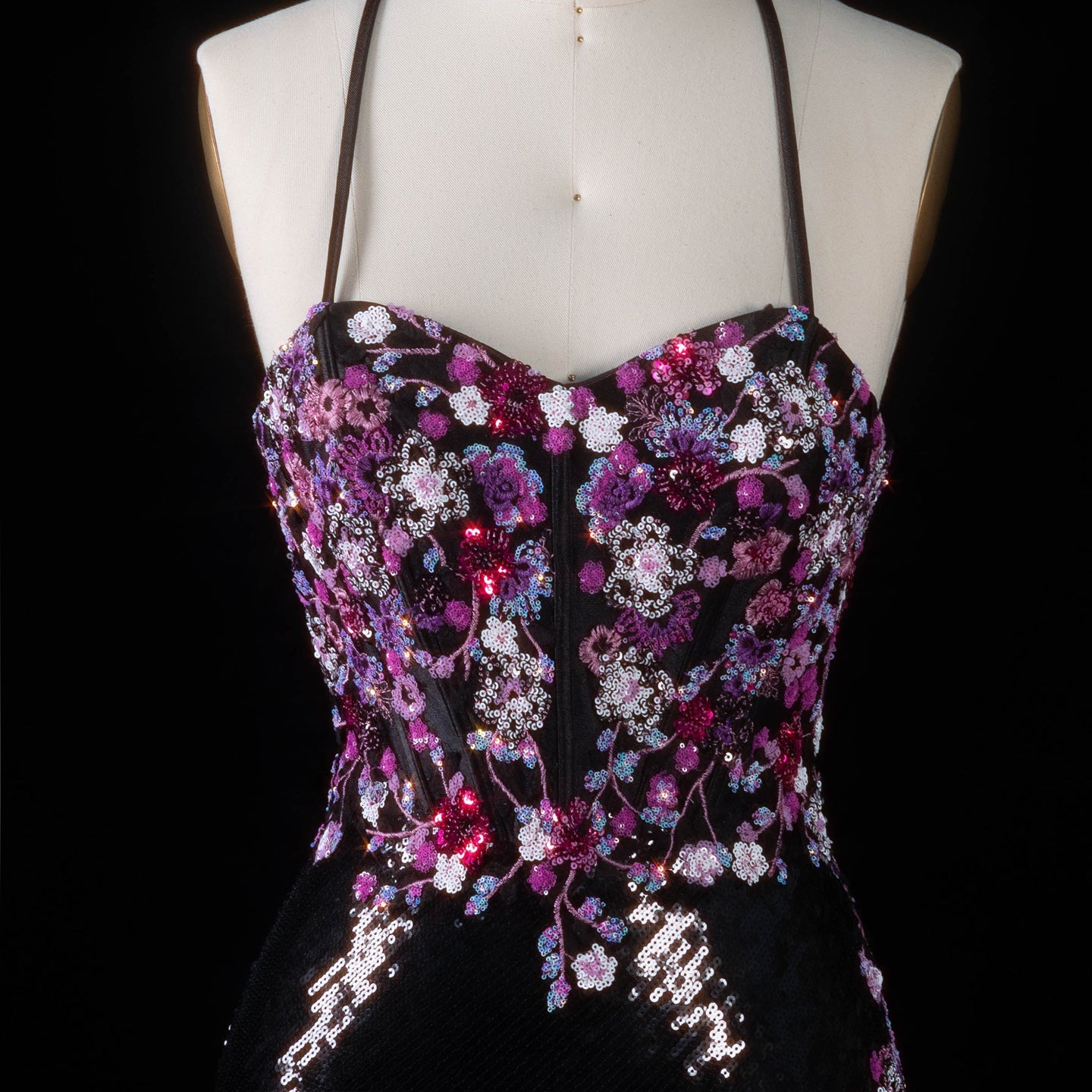 Romantic Black Full Sequin Multi-Tone Rhinestone Flower Fitted Prom Dress SH186 Sheer Fairy