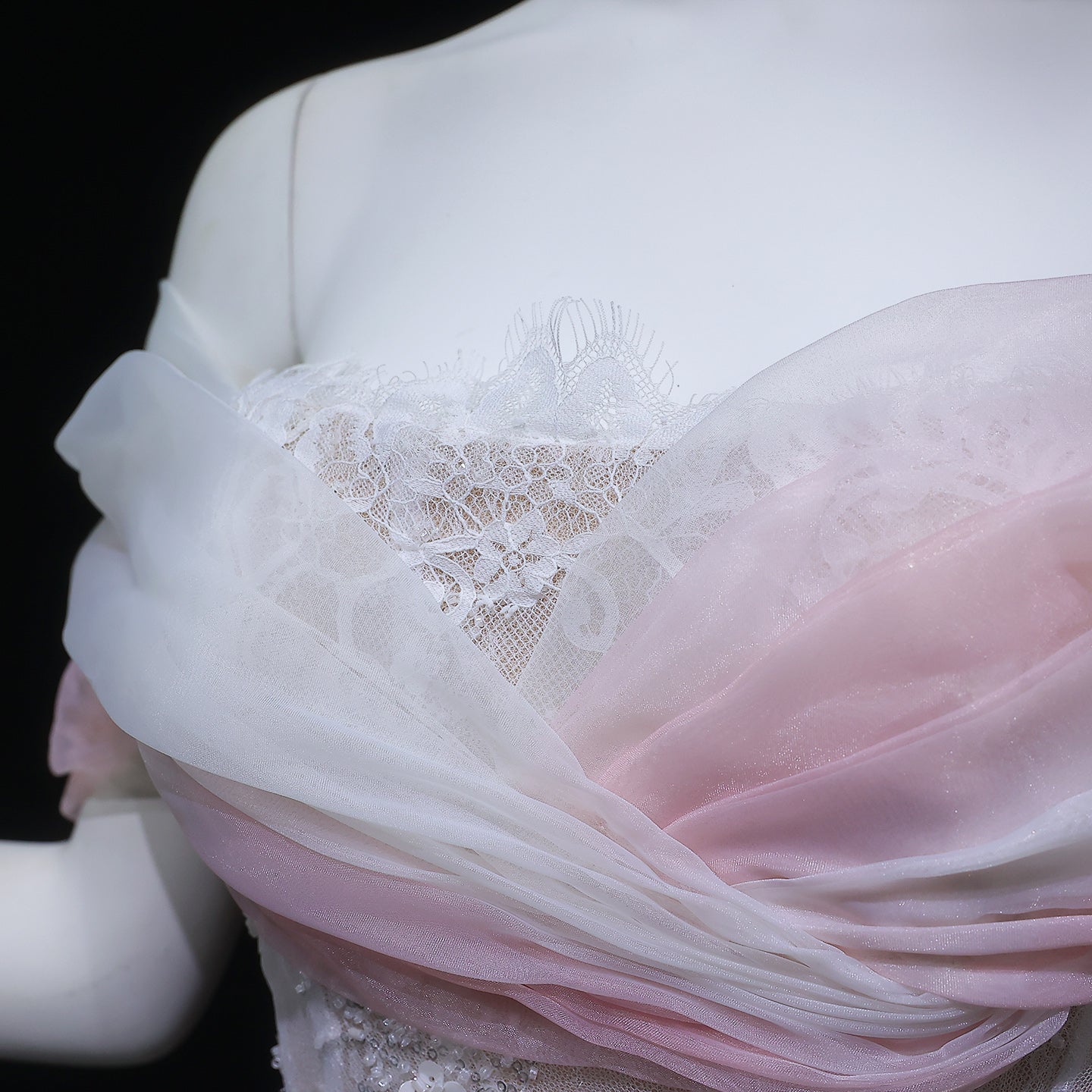 Blush Pink Off-the-Shoulder 3D Floral Beaded Mermaid Evening Gown with Tulle Overlay SS519 Sheer Fairy