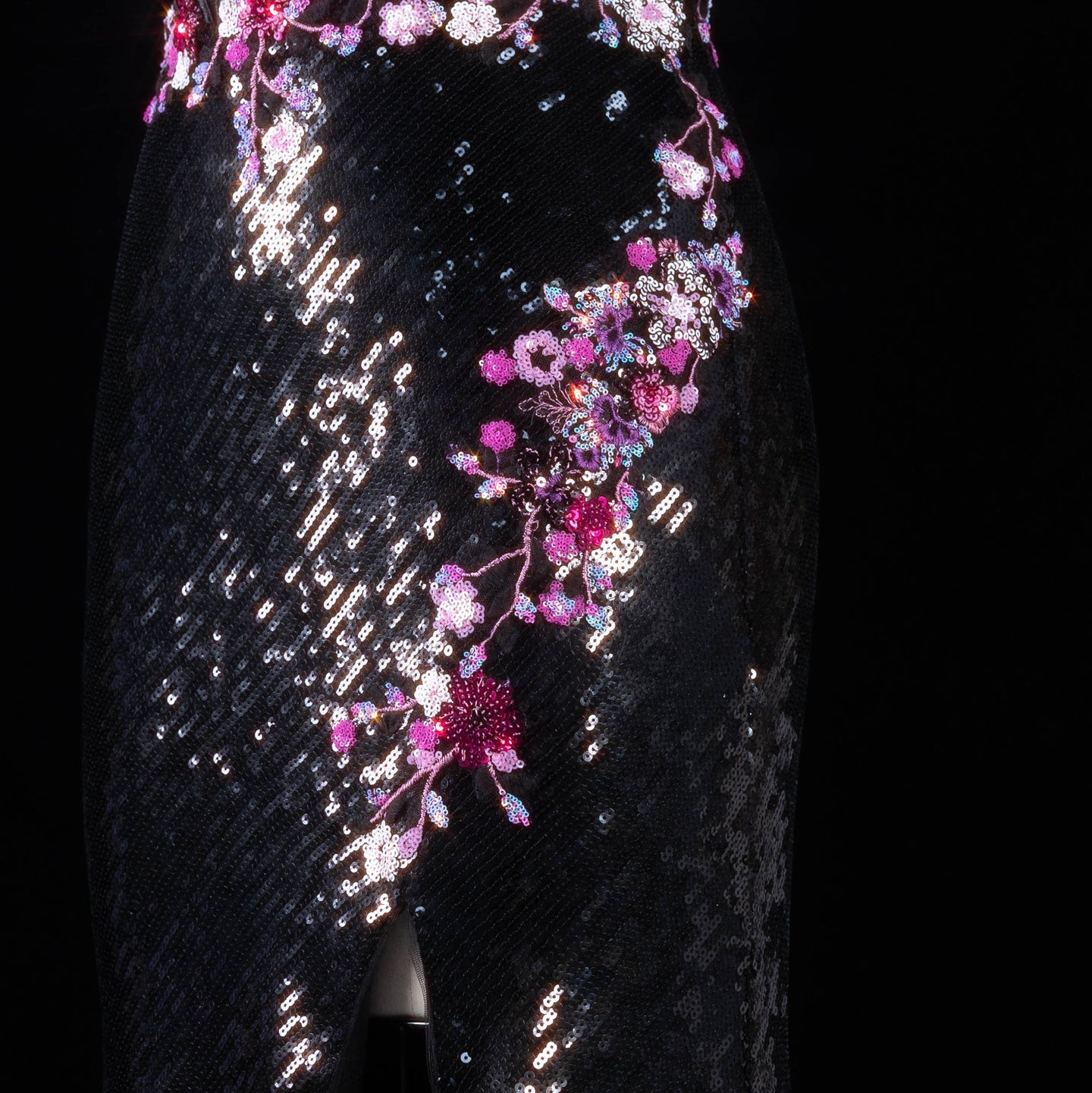 Romantic Black Full Sequin Multi-Tone Rhinestone Flower Fitted Prom Dress SH186 Sheer Fairy