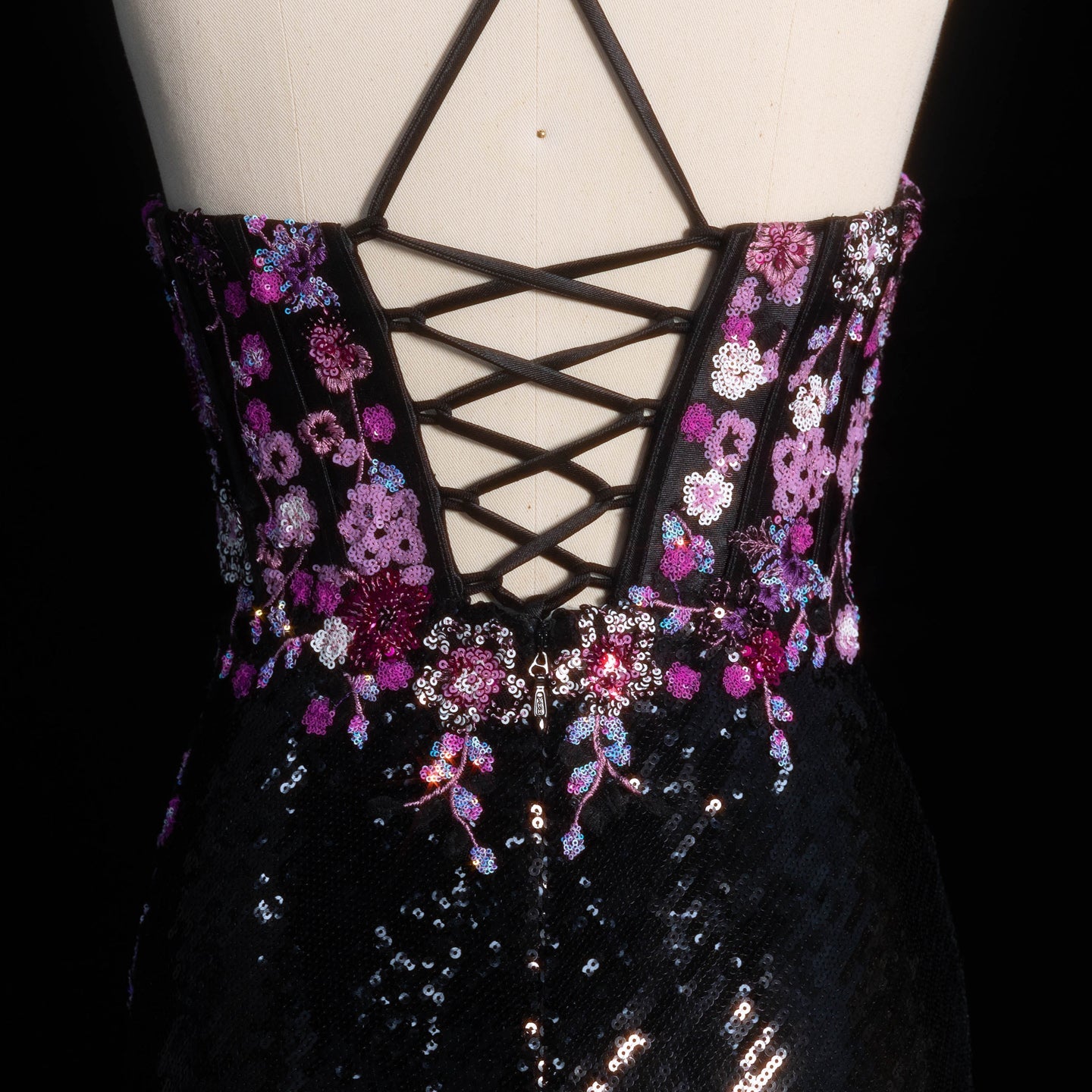 Romantic Black Full Sequin Multi-Tone Rhinestone Flower Fitted Prom Dress SH186 Sheer Fairy