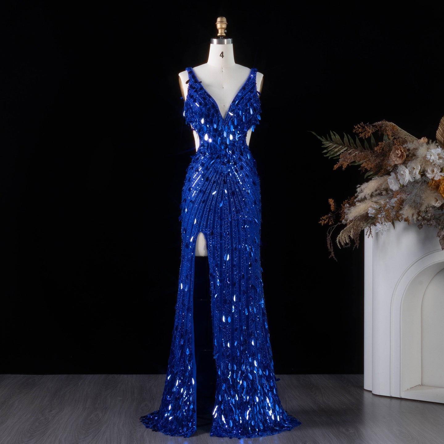 All-Sequined Deep V-Neck Mermaid Prom Dress with Split Side SH351 Sheer Fairy
