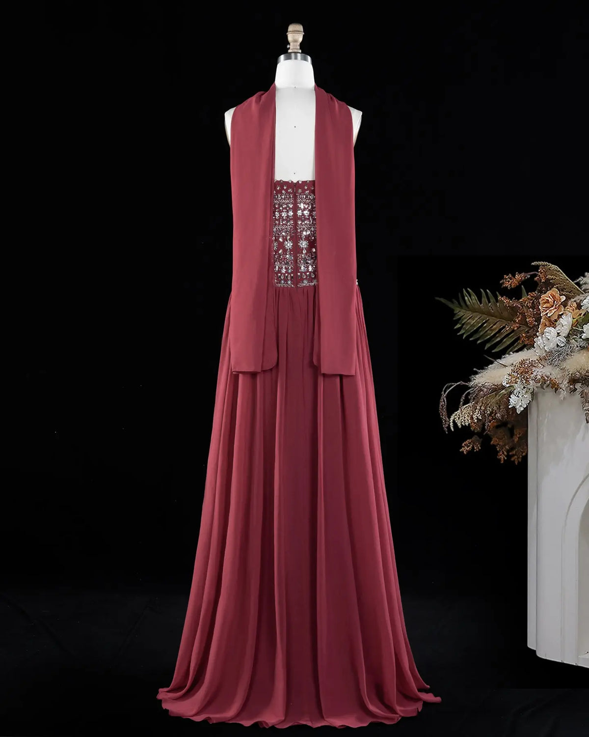 Beaded Chiffon A-Line Strapless Mermaid Evening Dress SS539 Sheer Fairy