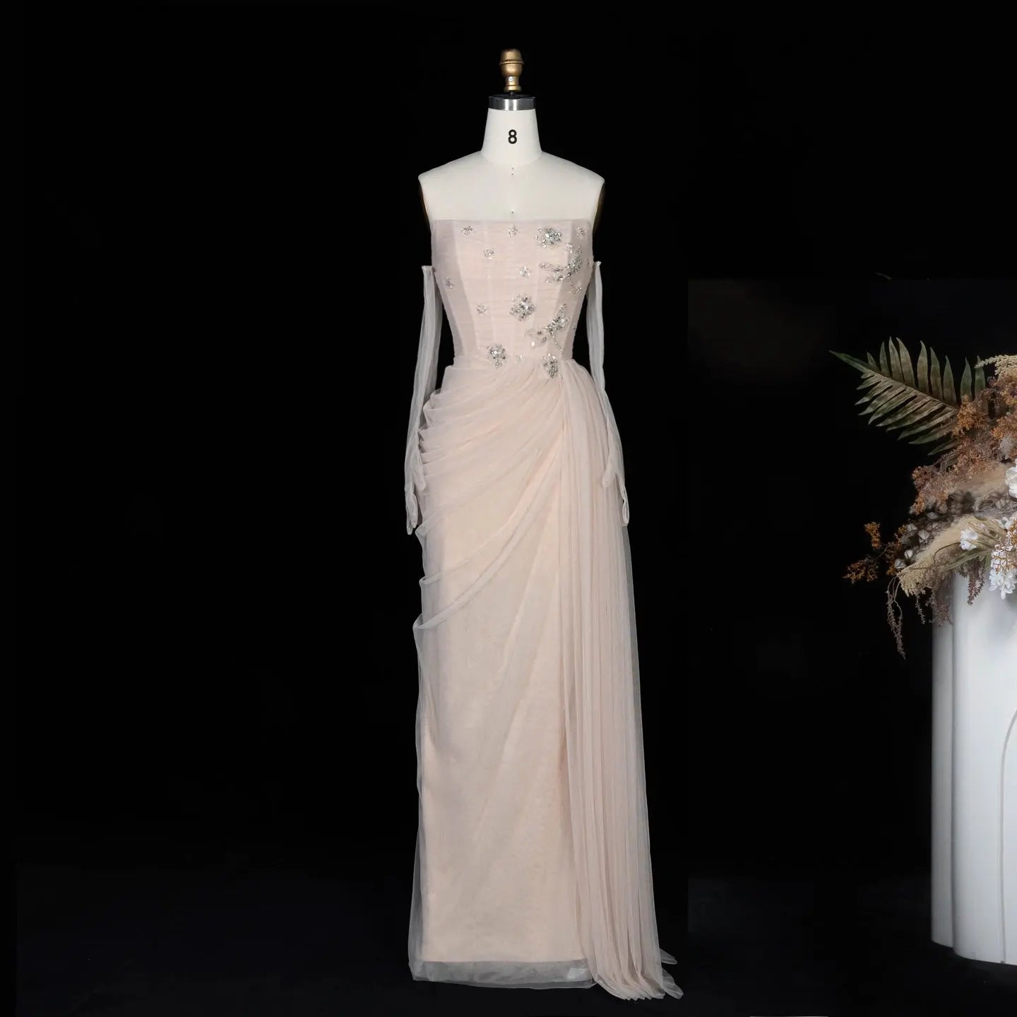 Champagne Tulle Strapless Evening Party Dress SF478 Sheer Fairy