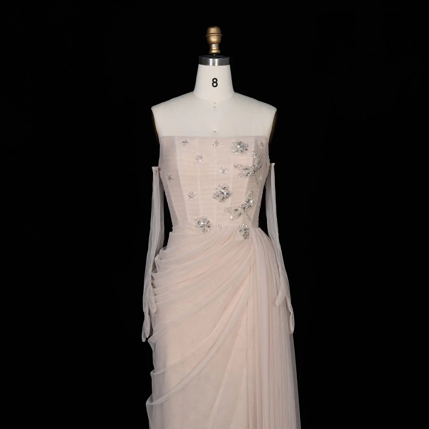 Champagne Tulle Strapless Evening Party Dress SF478 Sheer Fairy