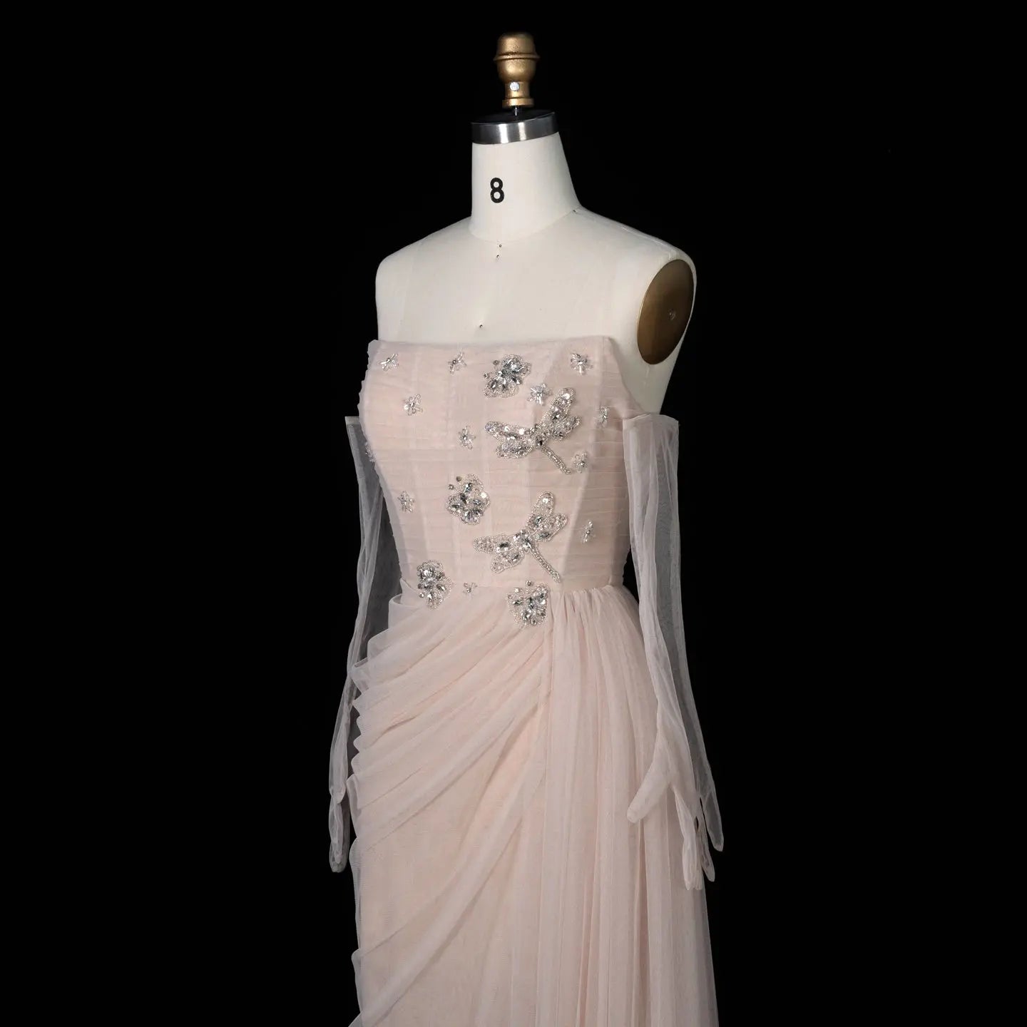 Champagne Tulle Strapless Evening Party Dress SF478 Sheer Fairy