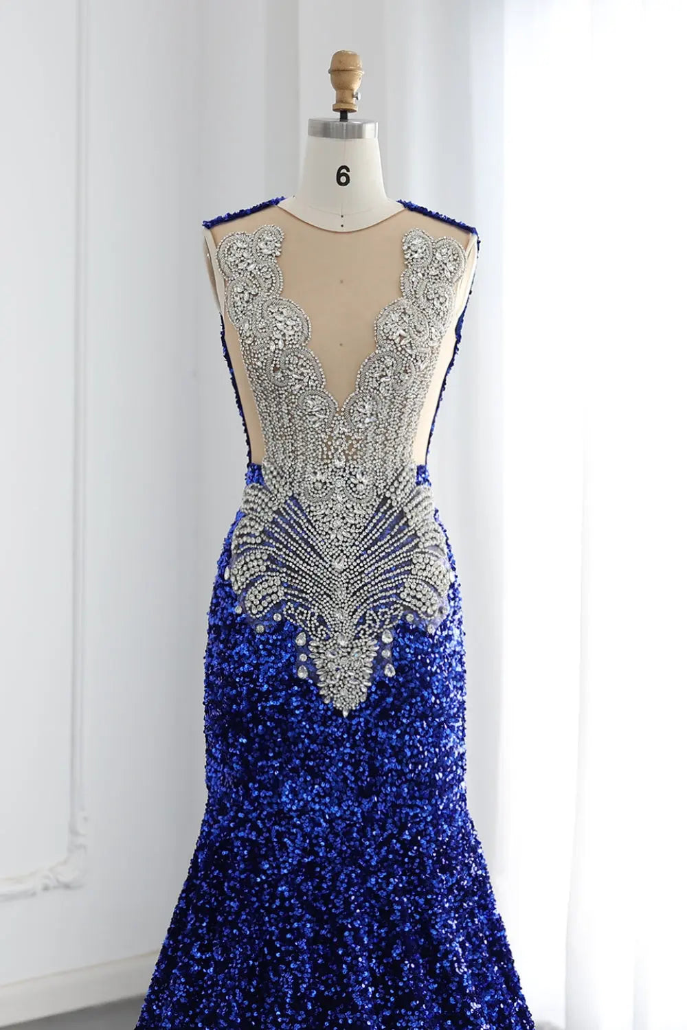Rhinestone Sequined Plunging V-Neck Mermaid Prom Dress SH018 Sheer Fairy