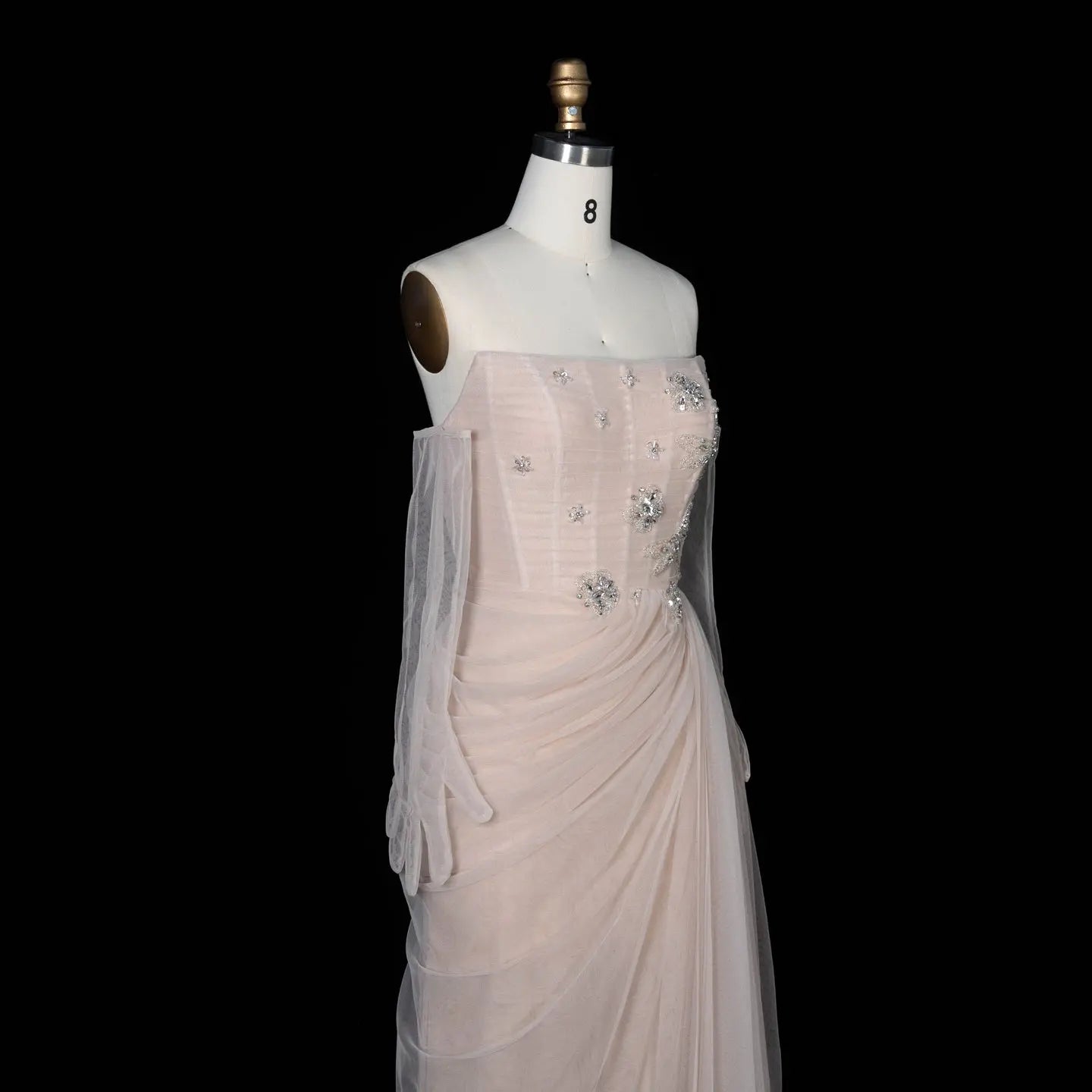 Champagne Tulle Strapless Evening Party Dress SF478 Sheer Fairy