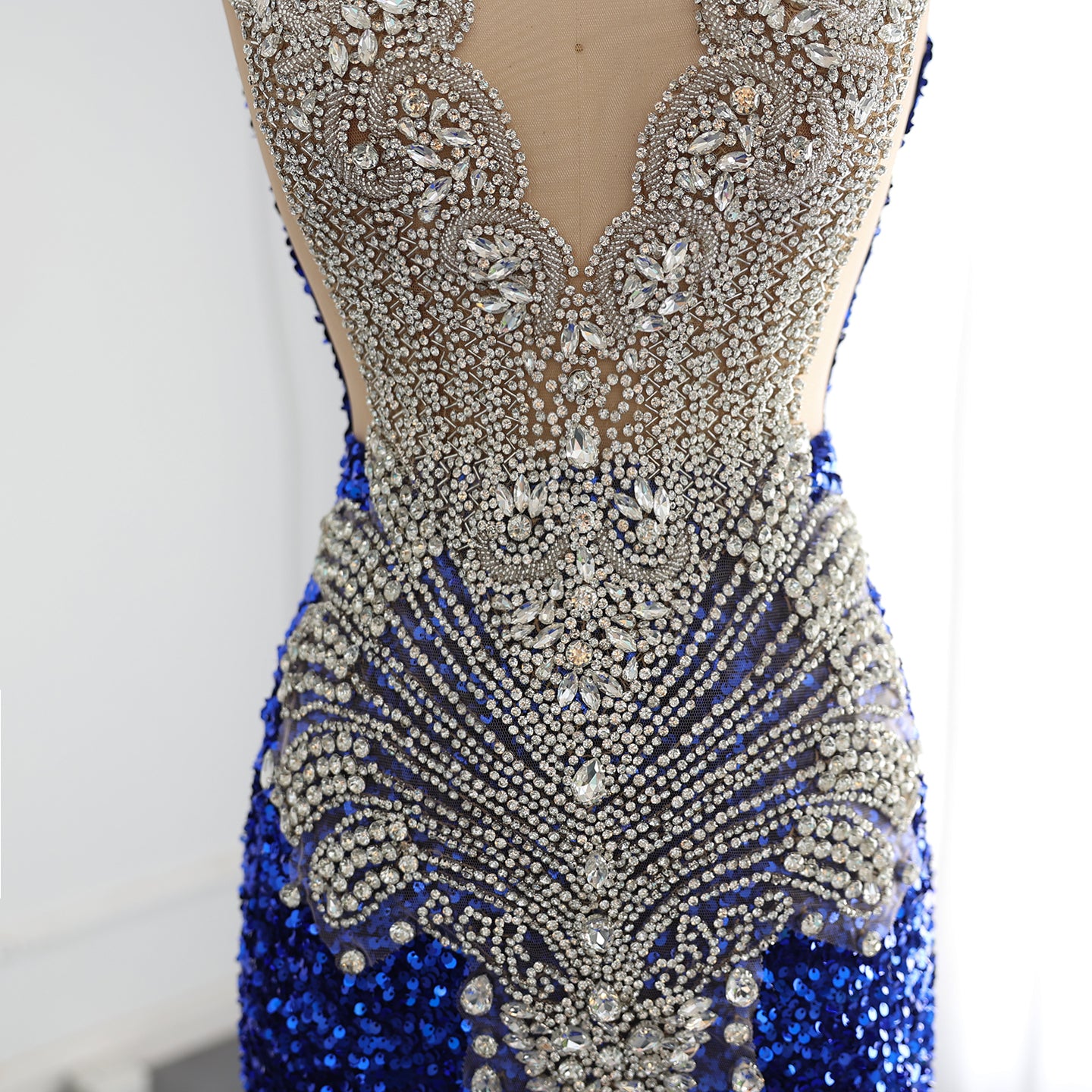 Gray Sequin Luxury Crystal Mermaid Long Prom Dresses for Black Girls