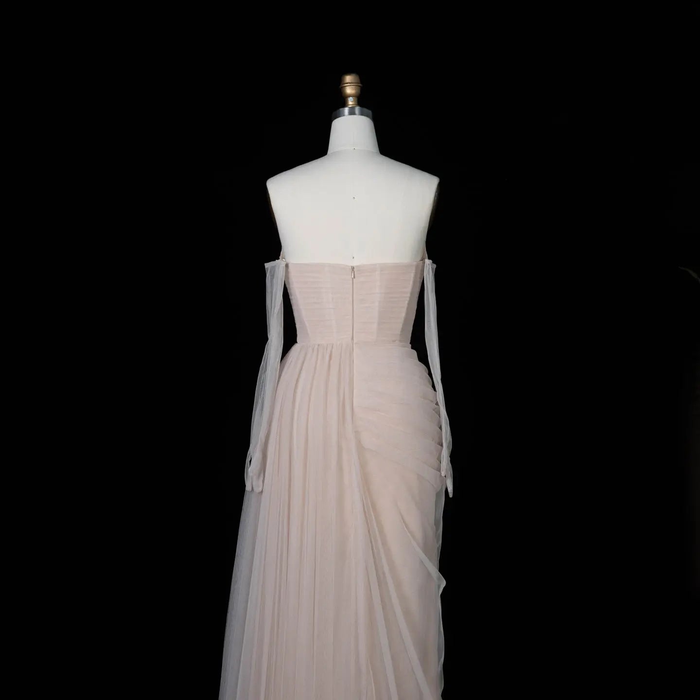 Champagne Tulle Strapless Evening Party Dress SF478 Sheer Fairy