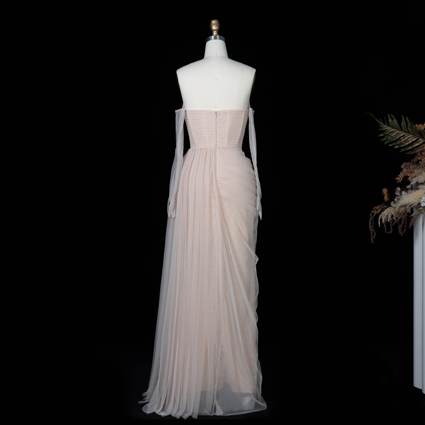 Champagne Tulle Strapless Evening Party Dress SF478 Sheer Fairy