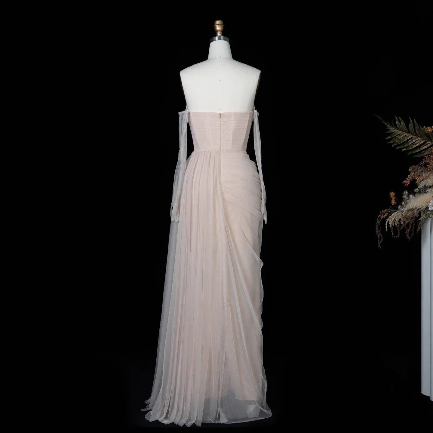 Champagne Tulle Strapless Evening Party Dress SF478 Sheer Fairy