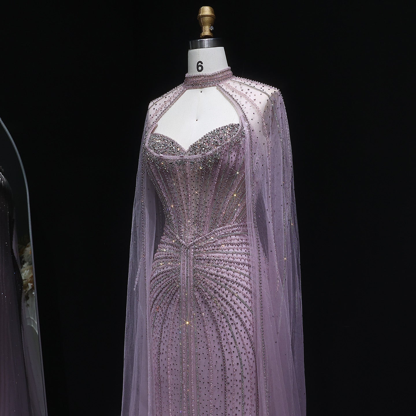 Luxury Mint Green Beaded Mermaid Evening Dress with Cape SS156 Sheer Fairy