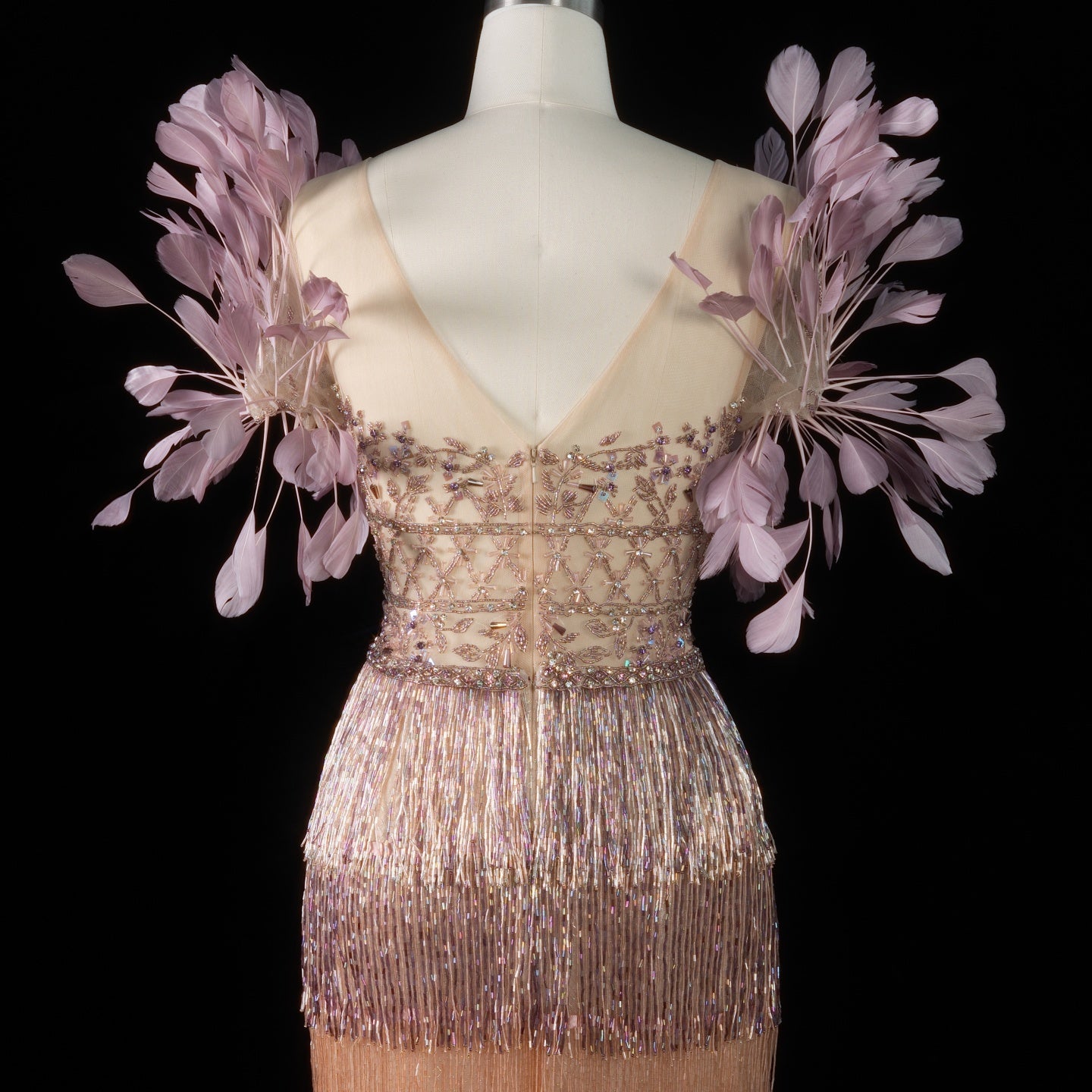 Sheer Lattice Beaded Tiered Fringe Lilac Evening Dress with 3D Floral SS379 Sheer Fairy