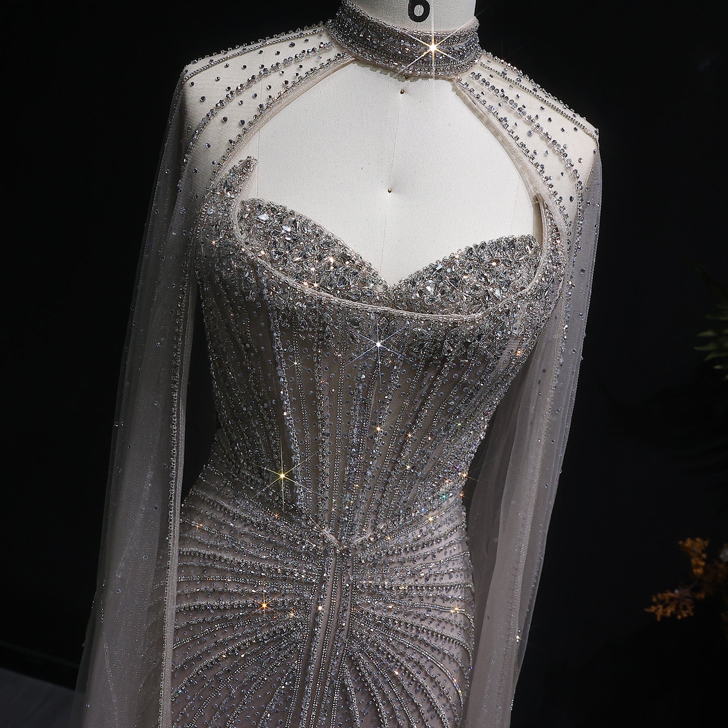 Luxury Mint Green Beaded Mermaid Evening Dress with Cape SS156 Sheer Fairy