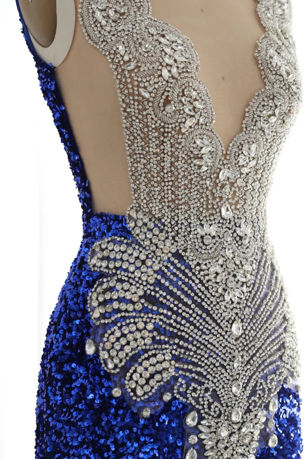Rhinestone Sequined Plunging V-Neck Mermaid Prom Dress SH018 Sheer Fairy