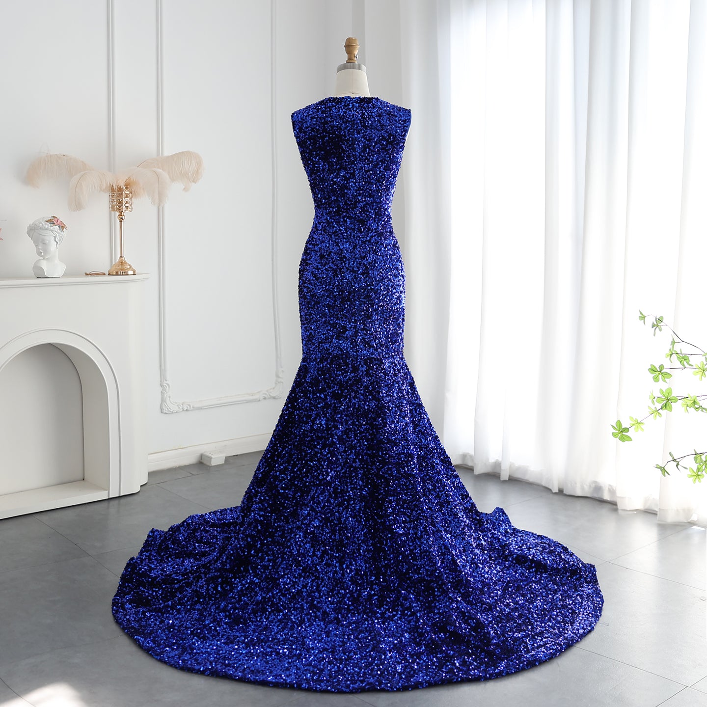 Gray Sequin Luxury Crystal Mermaid Long Prom Dresses for Black Girls