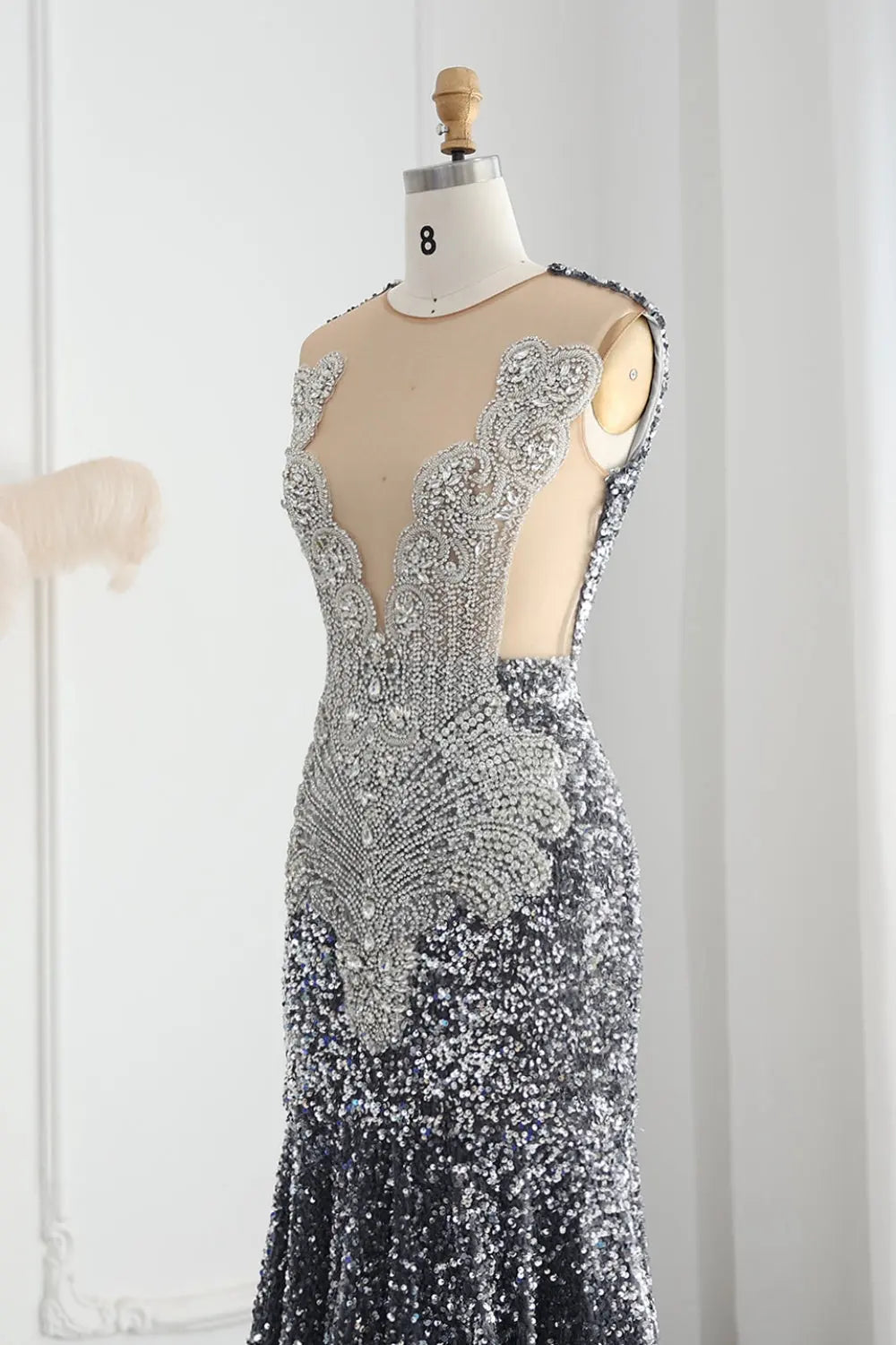 Rhinestone Sequined Plunging V-Neck Mermaid Prom Dress SH018 Sheer Fairy