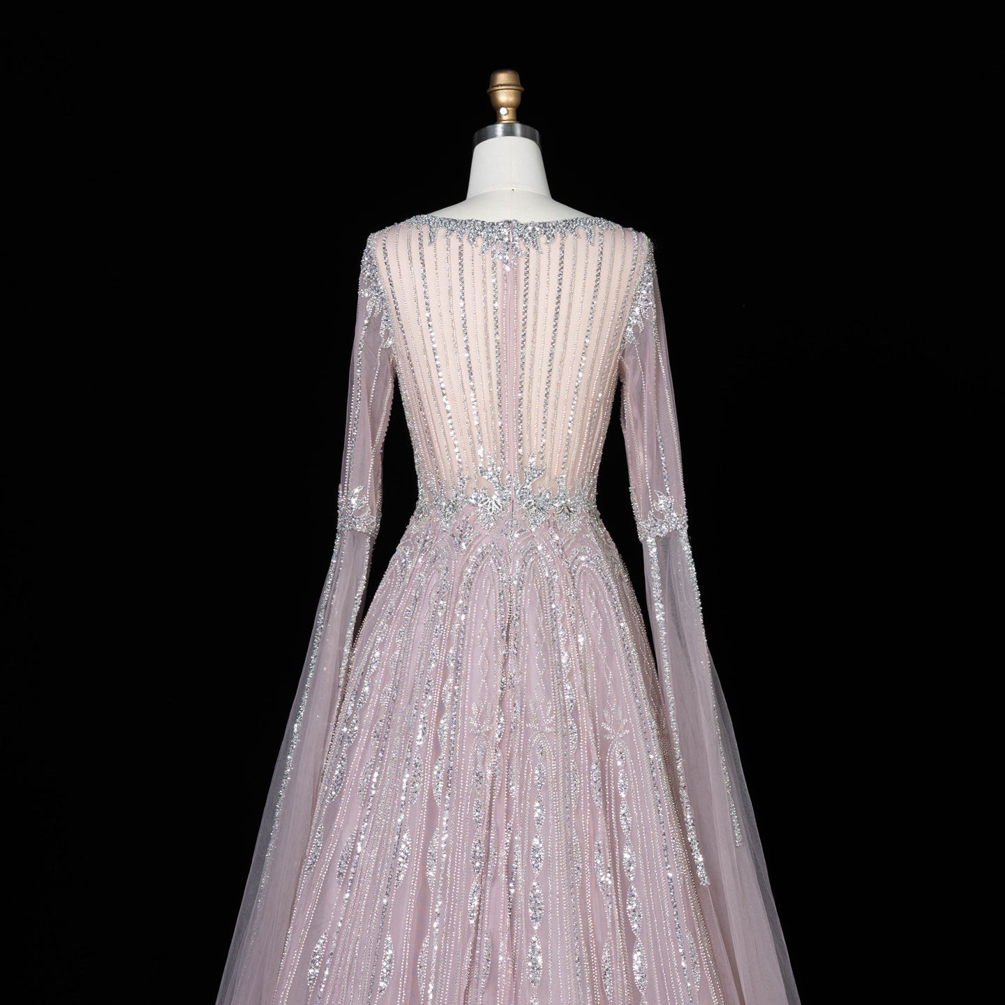 Sparkling Sequined Square Neck Long Sleeve A Line Evening Gown SS065 Sheer Fairy