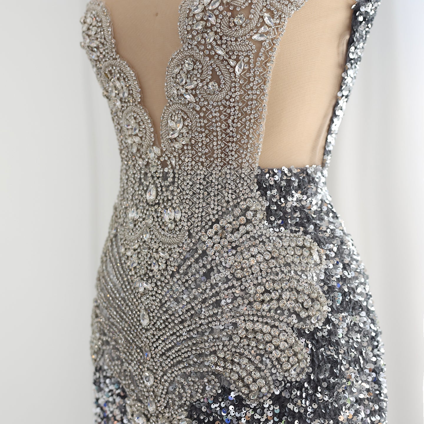Gray Sequin Luxury Crystal Mermaid Long Prom Dresses for Black Girls