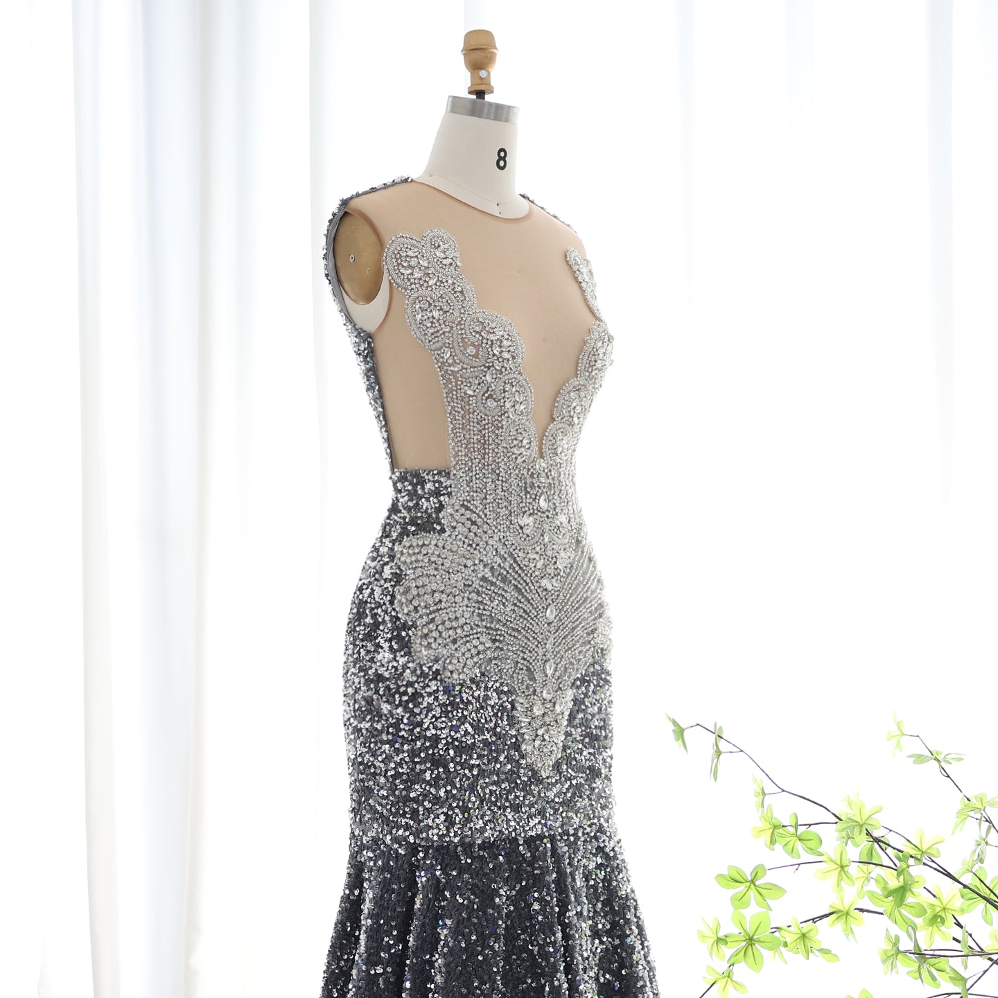 Gray Sequin Luxury Crystal Mermaid Long Prom Dresses for Black Girls