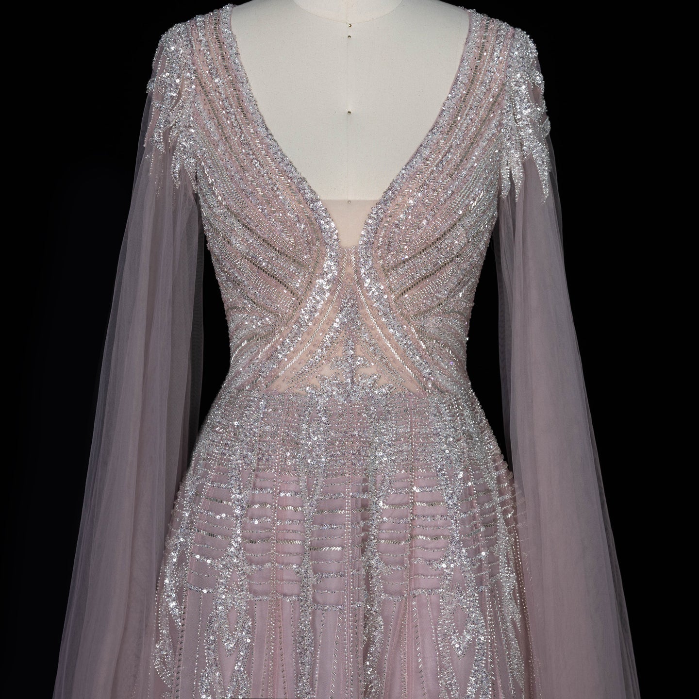 Elegant V Neck Sequined Cape Sleeve A Line Evening Gown SS073 Sheer Fairy